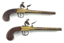 Load image into Gallery viewer, Double Barrel Gilt Bronze Flintlock Pistols by Abel Williams, very rare and fine pair. SN 8921
