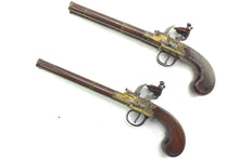 Load image into Gallery viewer, Double Barrel Gilt Bronze Flintlock Pistols by Abel Williams, very rare and fine pair. SN 8921
