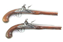 Load image into Gallery viewer, Flintlock Holster Pistols by Issac Pratt, Fine Pair of Silver Mounted. SN X2072
