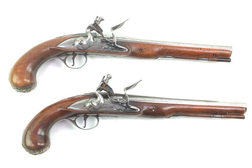 Flintlock Holster Pistols by Issac Pratt, Fine Pair of Silver Mounted. SN X2072