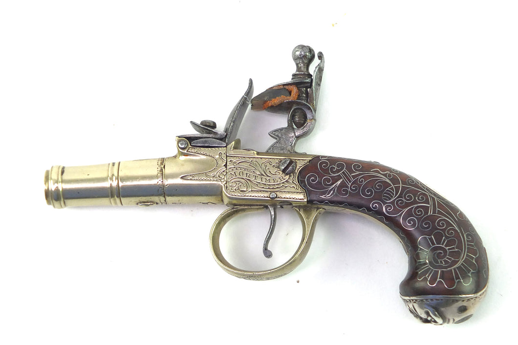 Flintlock Muff Pistol by Mortimer, rare early example. SN 8817