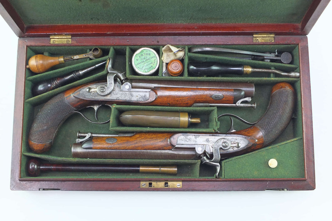 Flintlock Officers Pistols by Hamburger & Co of London, Fine Cased Pair. SN 8823