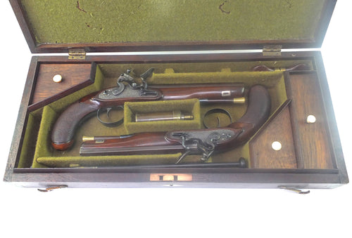 Flintlock Officers Pistols by Ross of Edinburgh, very good cased pair. SN X1975
