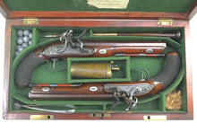Load image into Gallery viewer, Flintlock Officers Pistols by Thomas Gill, Fine Cased Pair. SN 9046
