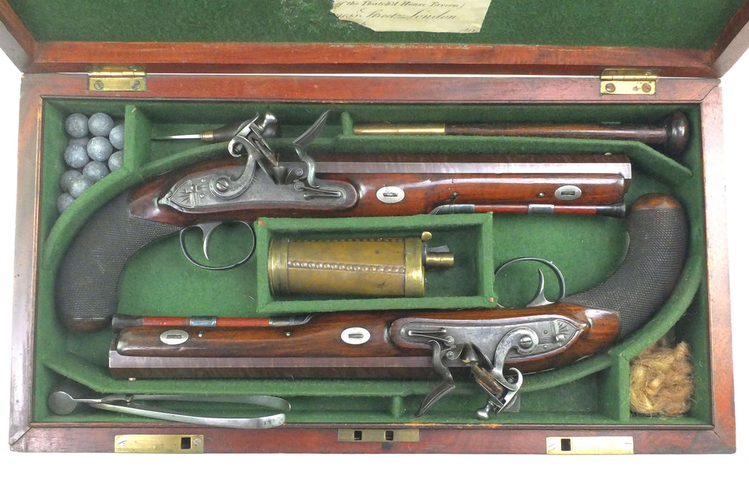 Flintlock Officers Pistols by Thomas Gill, Fine Cased Pair. SN 9046