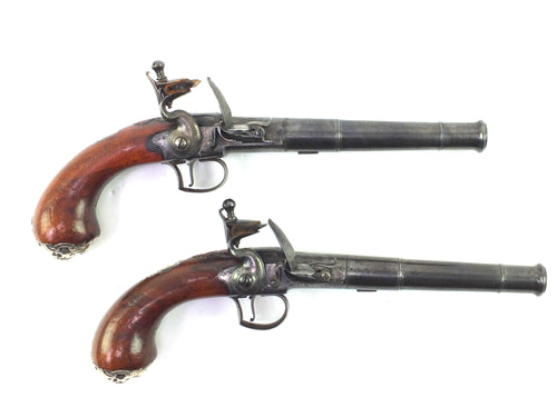 Flintlock Queen Anne Cannon Barrel Holster Pistols by Griffin. SN 8724