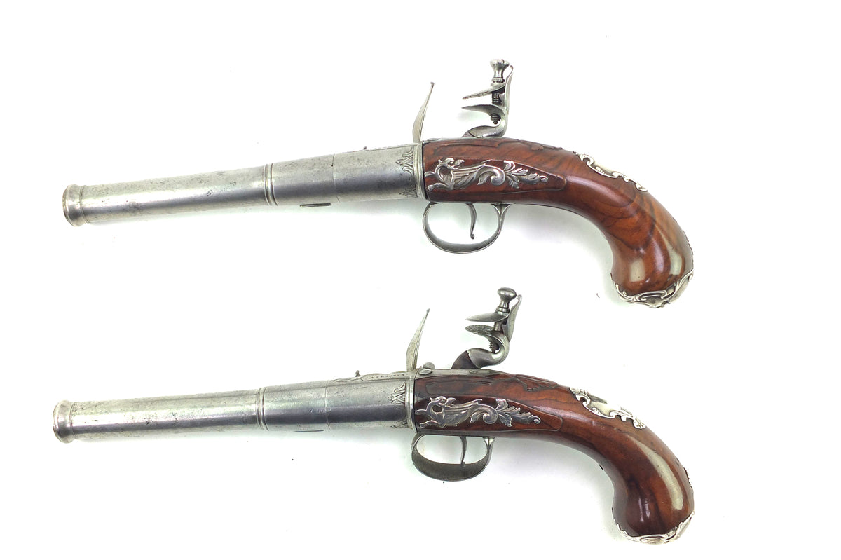 Flintlock Queen Anne Cannon Barrel Holster Pistols, fine pair. SN 8915 ...