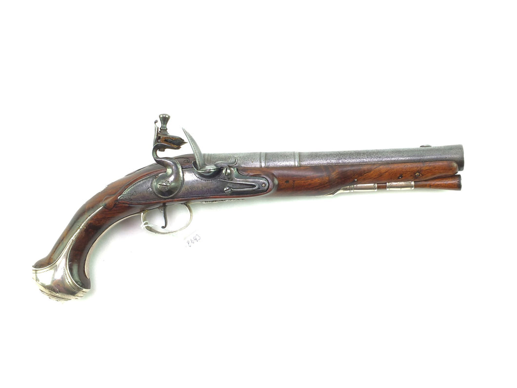 Flintlock Silver Mounted Holster Pistol by Barbar. SN 8693