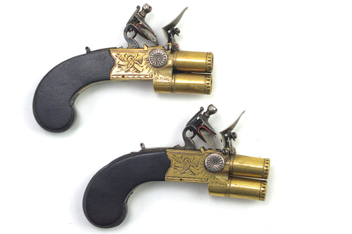 Double Barrelled Flintlock Tap Action Muff Pistols by Durs Egg, fine, rare pair. SN 8904