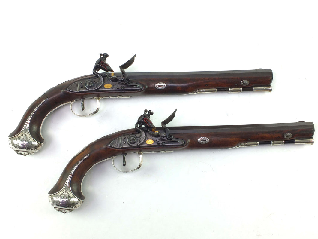 Flintlock Transitional Duelling Pistols by Jover and Son, Very Fine. SN 8762