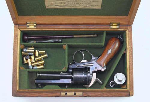 Lefaucheux Pinfire 9mm Revolver Retailed by J. H. Crane, mint, cased. SN 8838