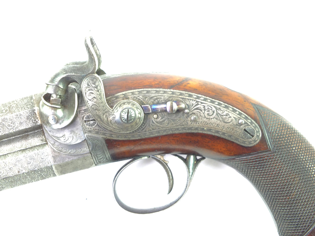 A Very Fine Cased Irish Over and Under Percussion Pistol by Trulock. S ...