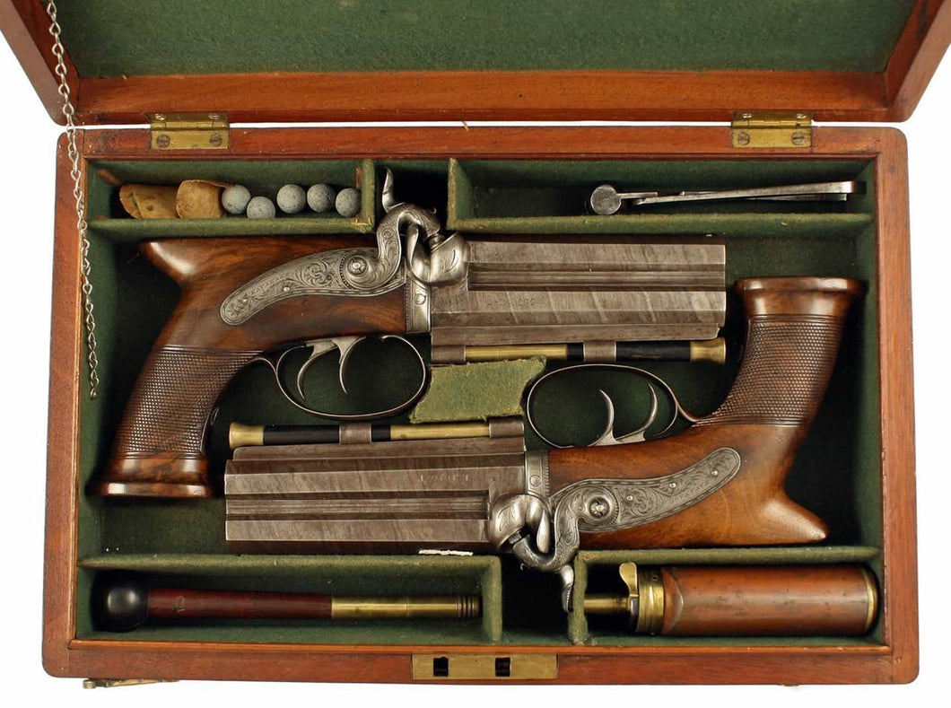 32 Bore Over & Under Percussion Pistols by Kavanagh of Dublin. SN 8663