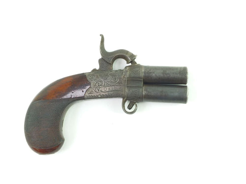Over and Under Turnover Percussion Pocket Pistol by W & J Rigby. SN 8714