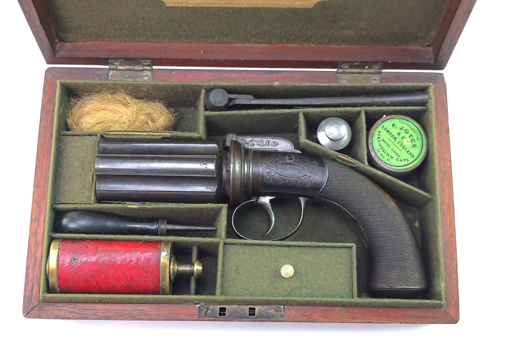 Pepperbox Revolver by Boston of Wakefield, Cased Five Shot 54 Bore, fine. SN 8954