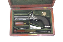 Load image into Gallery viewer, Percussion Double Barrelled Box Lock Travelling Pistol, 52 Bore, Cased. SN 910
