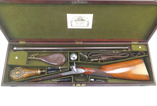 Percussion Sporting Gun, Double Barrelled 14 Bore by Joseph Egg, very fine, cased. SN X2059