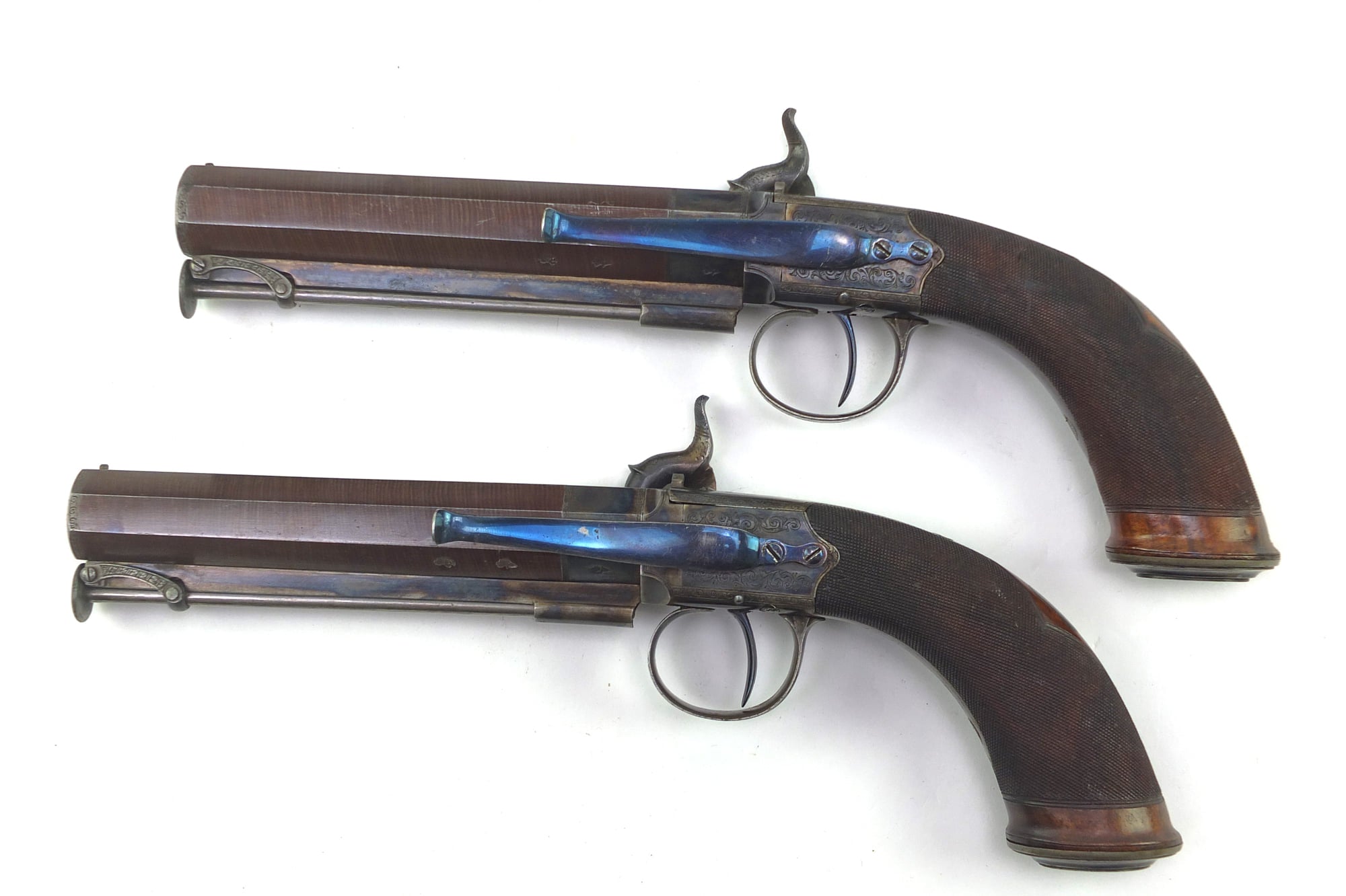 A rare pair of brass barrelled naval percussion pistols by BOND of LONDON  Circa 1835 Ref 3710