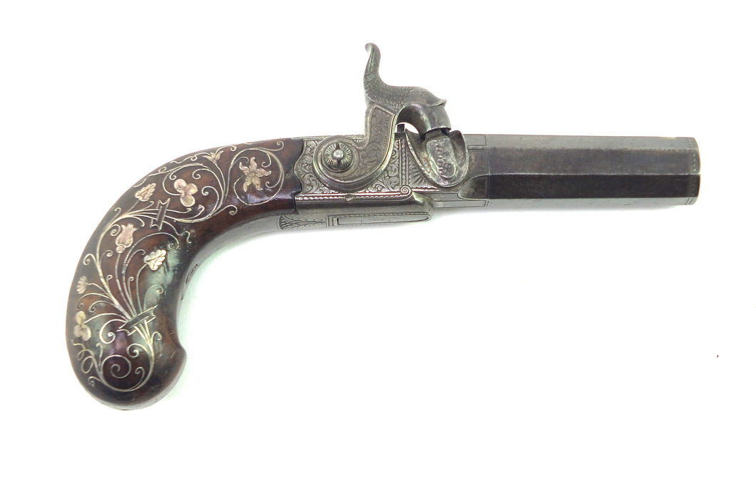 Side Action Percussion Pocket Pistol with silver inlayed butt. SN 8853