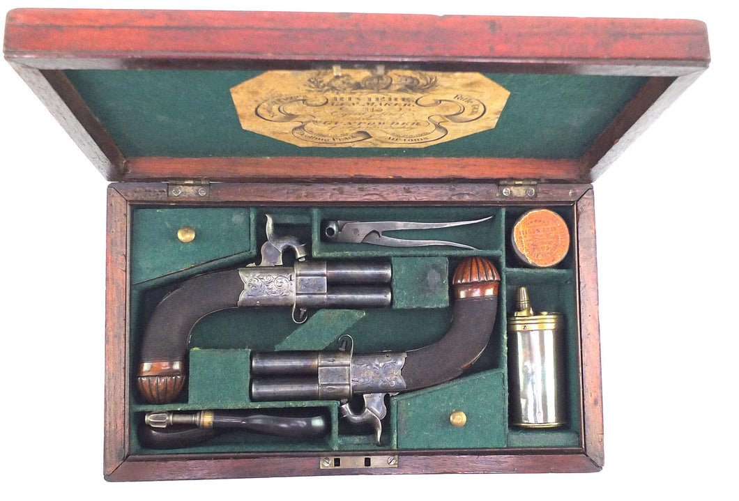 Percussion Turnover Pistols by Isaac Riviere, Fine Cased Pair. SN 8985