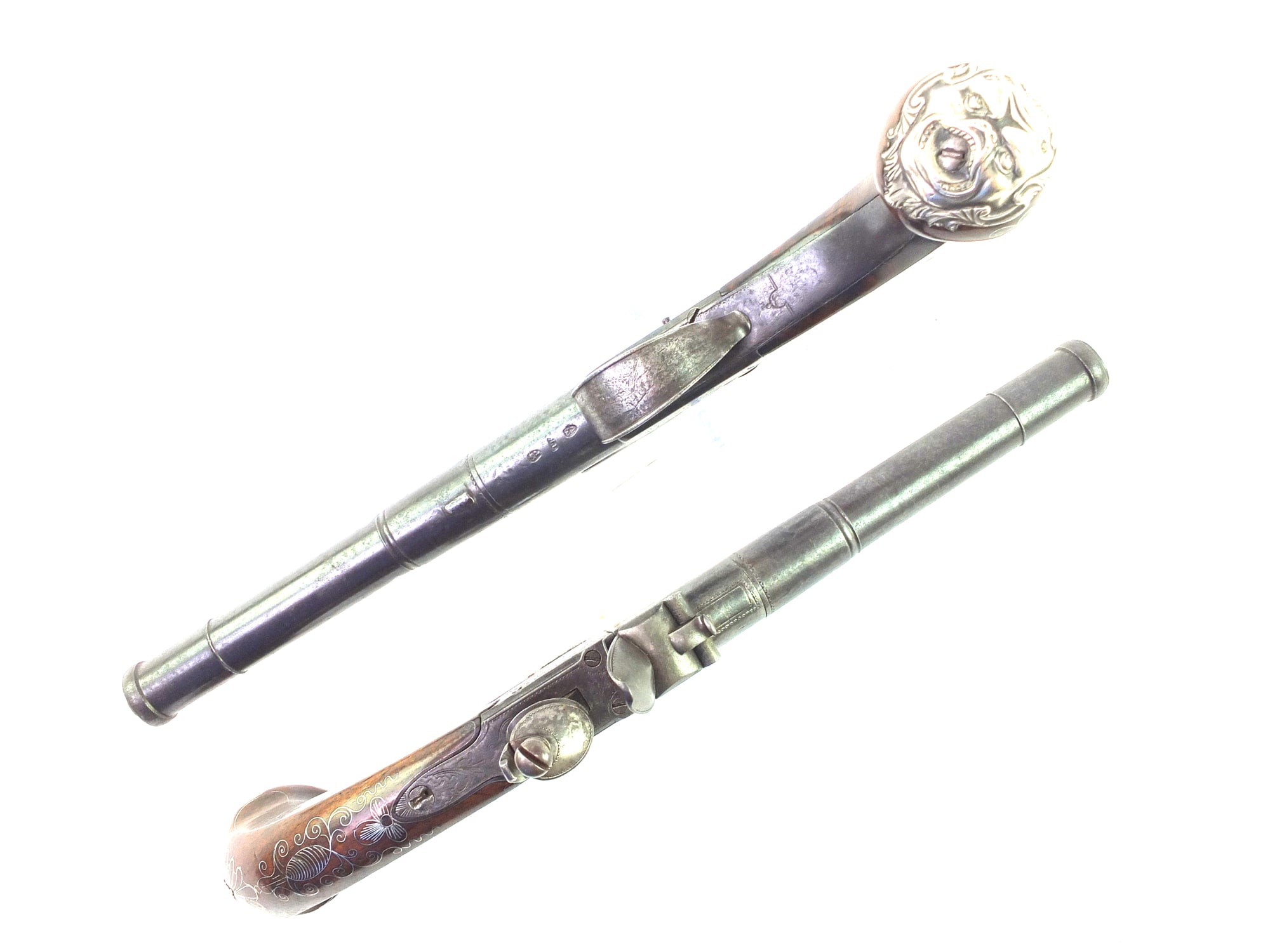 Rifled Pair of Queen Anne Boxlock Cannon Barrel Holster Rifled Pair of Queen Anne Boxlock Cannon Barrel Holster