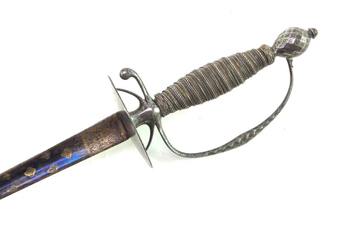 French Steel Small Sword with Blue & Gilt Blade. SN 8885