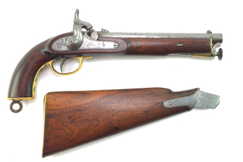 1856 Pattern Yeomanry Rifled Percussion Cavalry Pistol with Shoulder Stock, rare. SN 8893